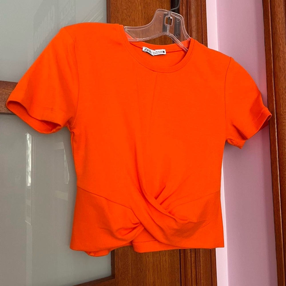 Zara Front Twist Orange Fitted Top
